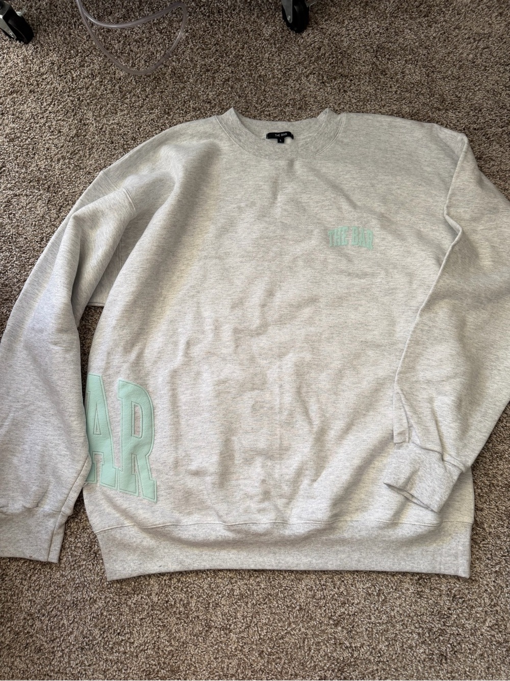 The Bar Light Gray Sweatshirt with Mint Green Lettering